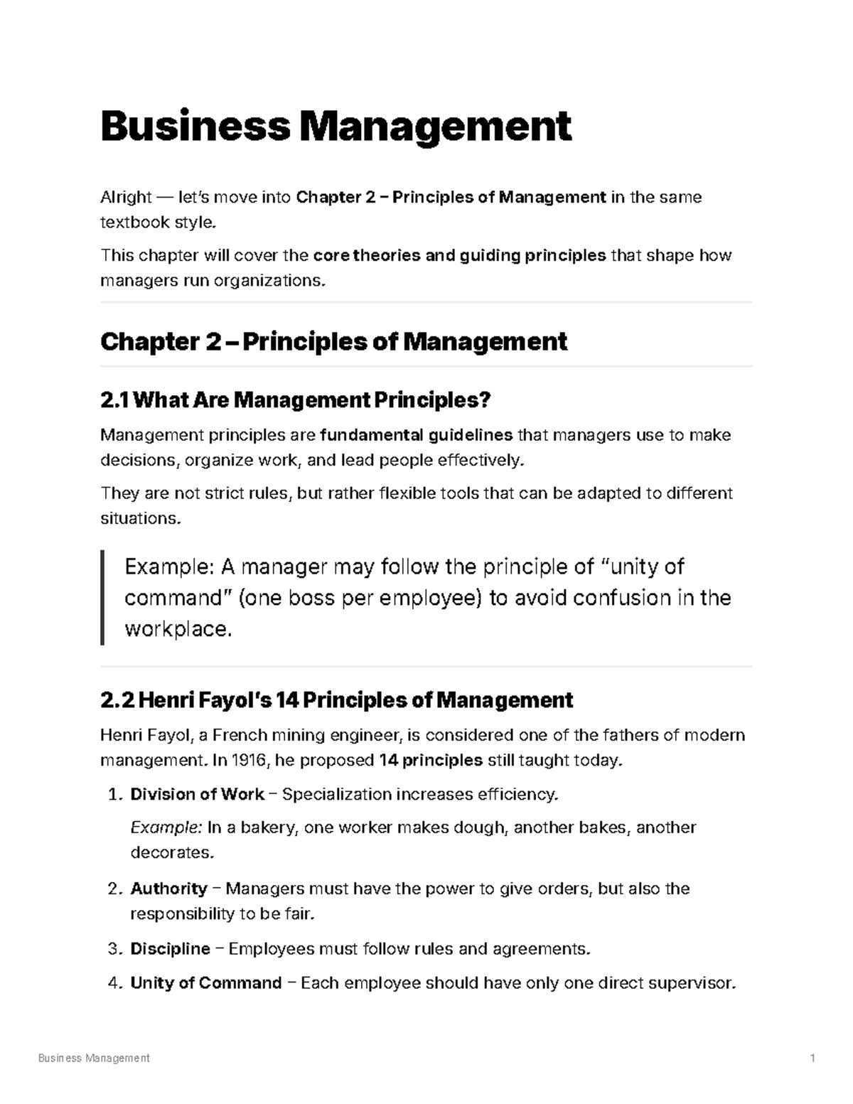 Business Management: Chapter 2 - Principles of Management - Studocu