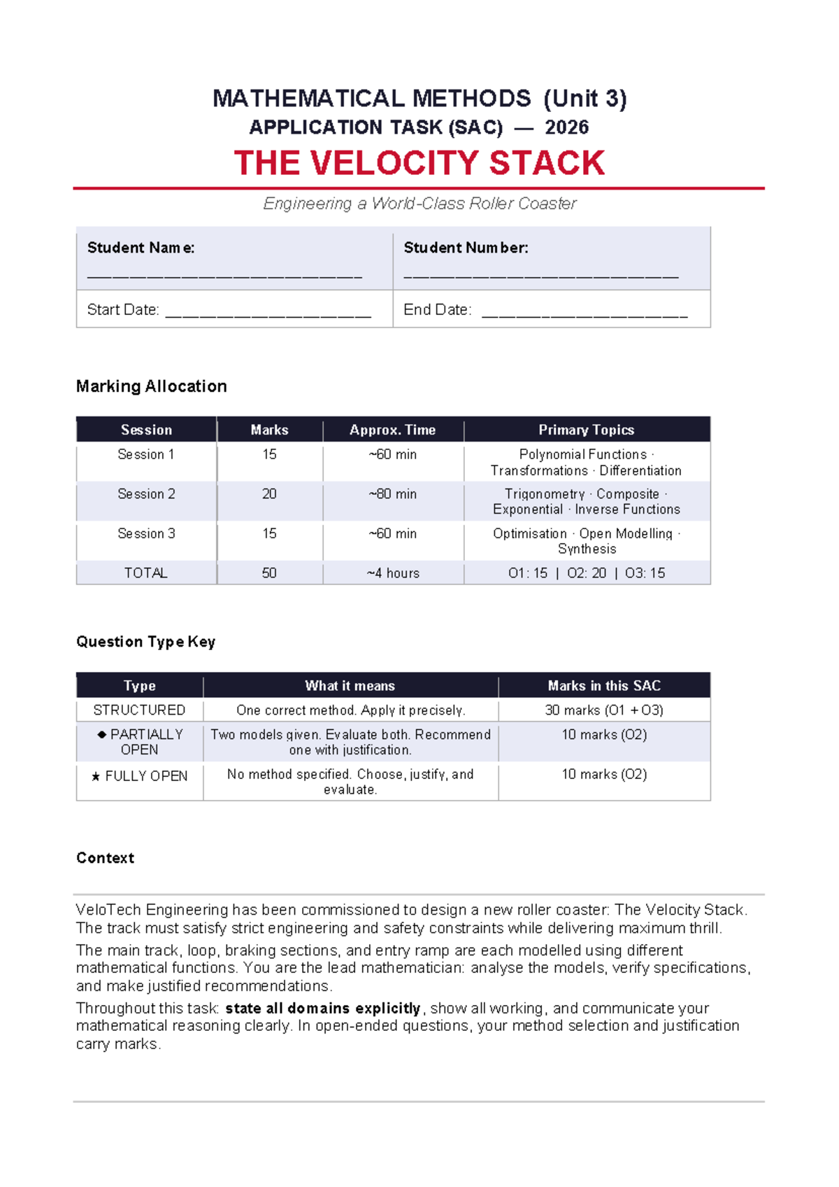 MATHEMATICAL METHODS (Unit 3) SAC 2026: The Velocity Stack Analysis ...