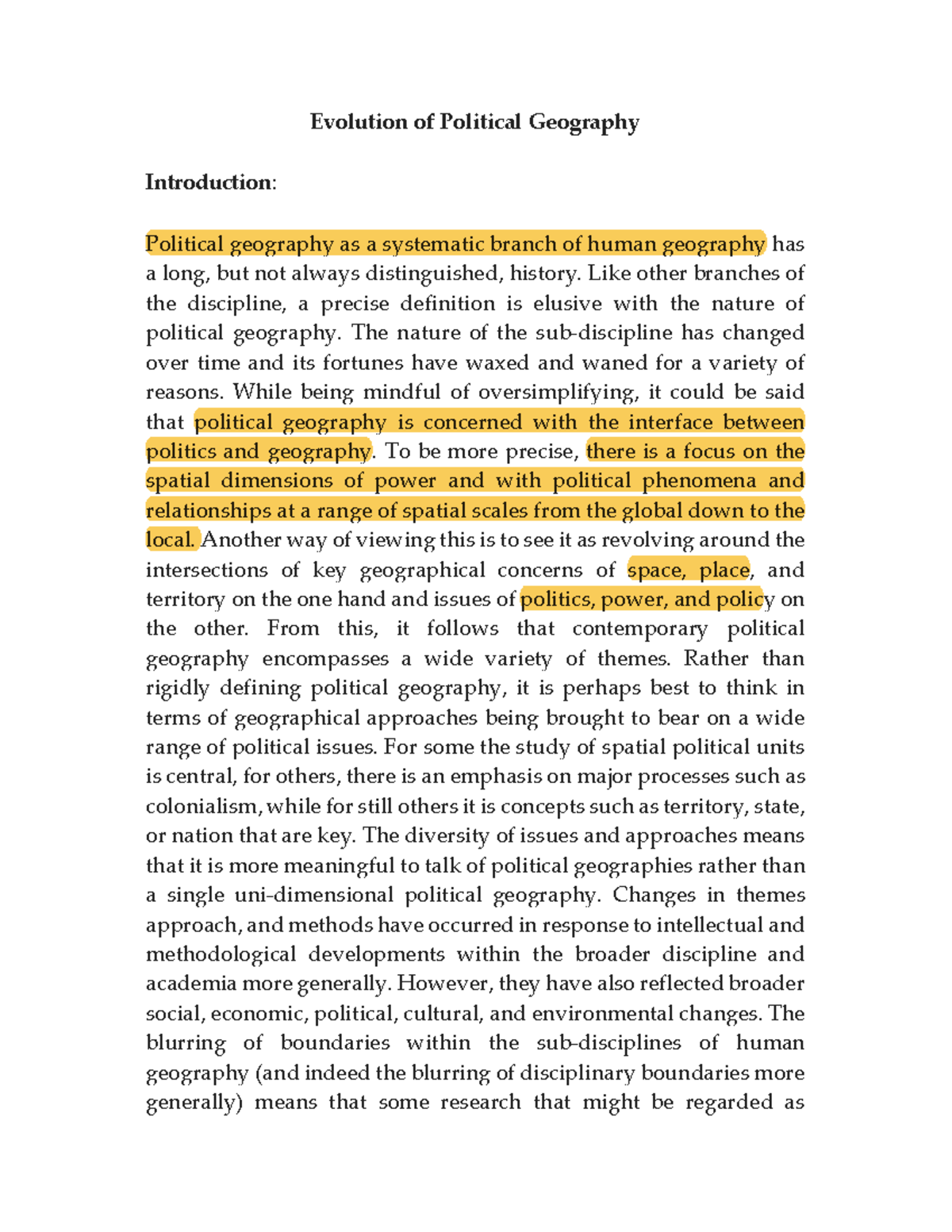 Evolution of Political Geography: A Comprehensive Overview - Studocu