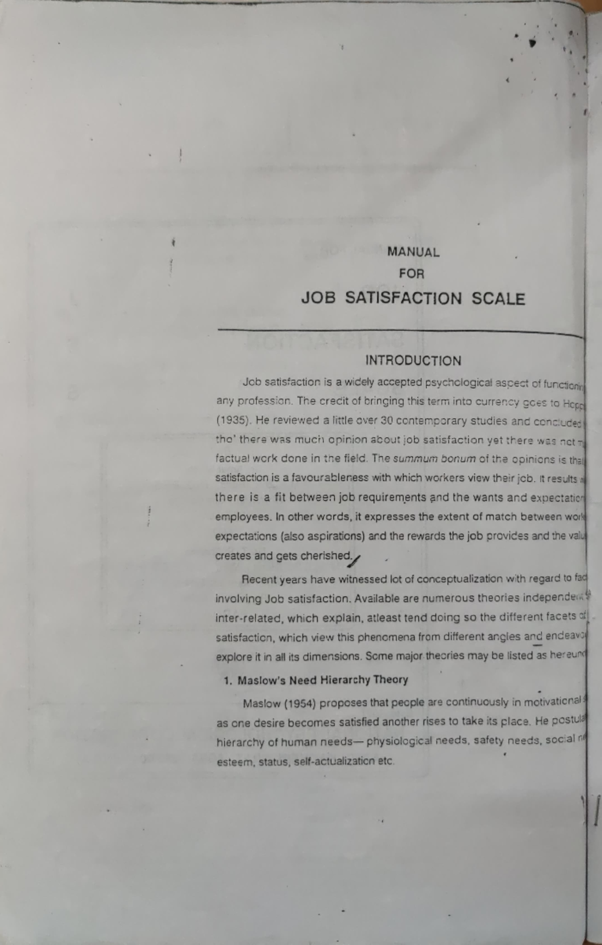 Job Satisfaction Scale Manual: Theoretical Foundations and Measures ...
