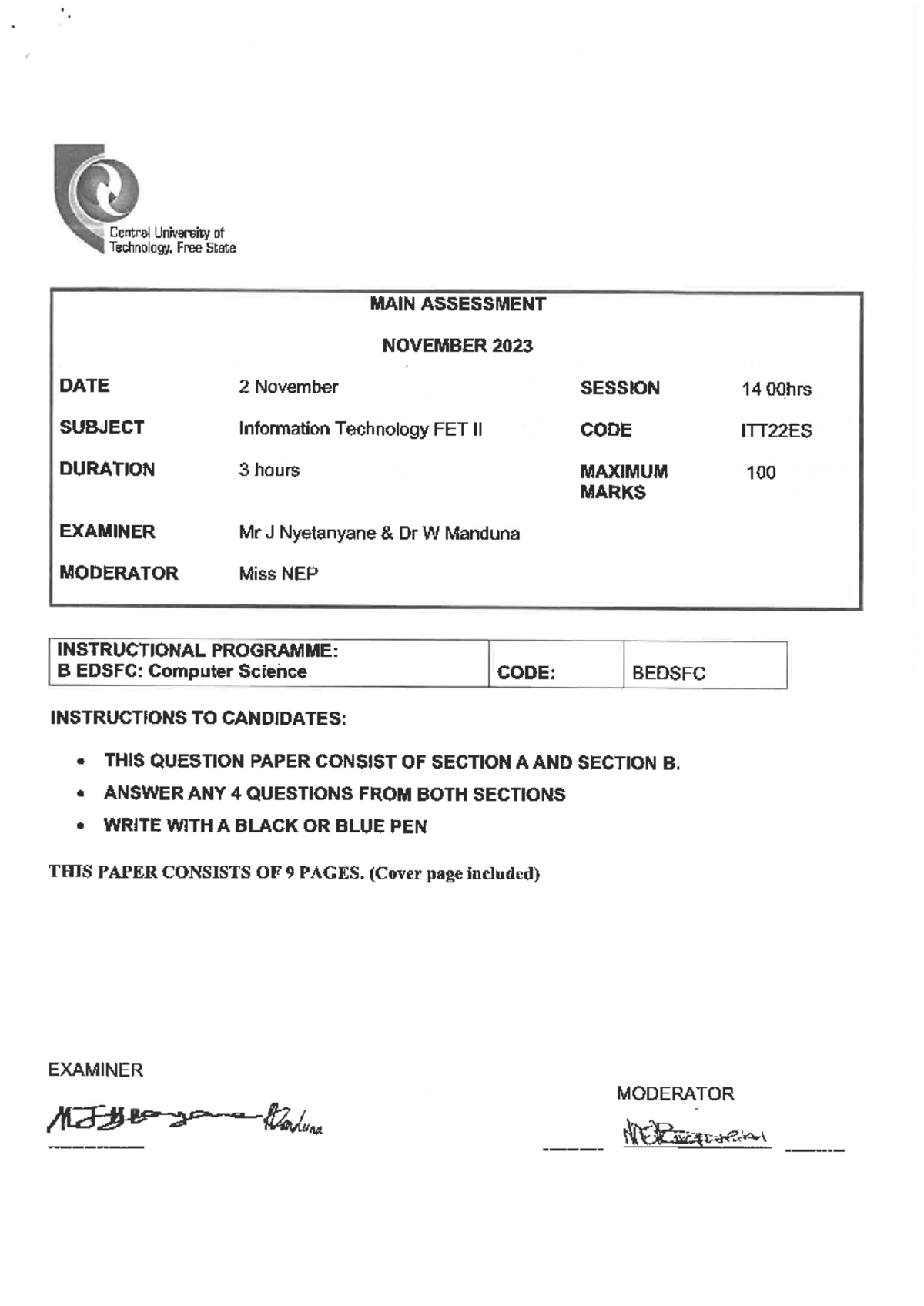 Final Exam Study Notes for ITT22ES - Information Technology FET II ...