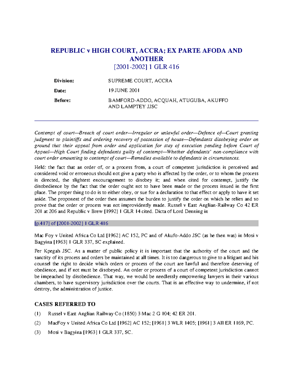 Republic v High Court, Accra: Contempt of Court Analysis [Supreme Court ...