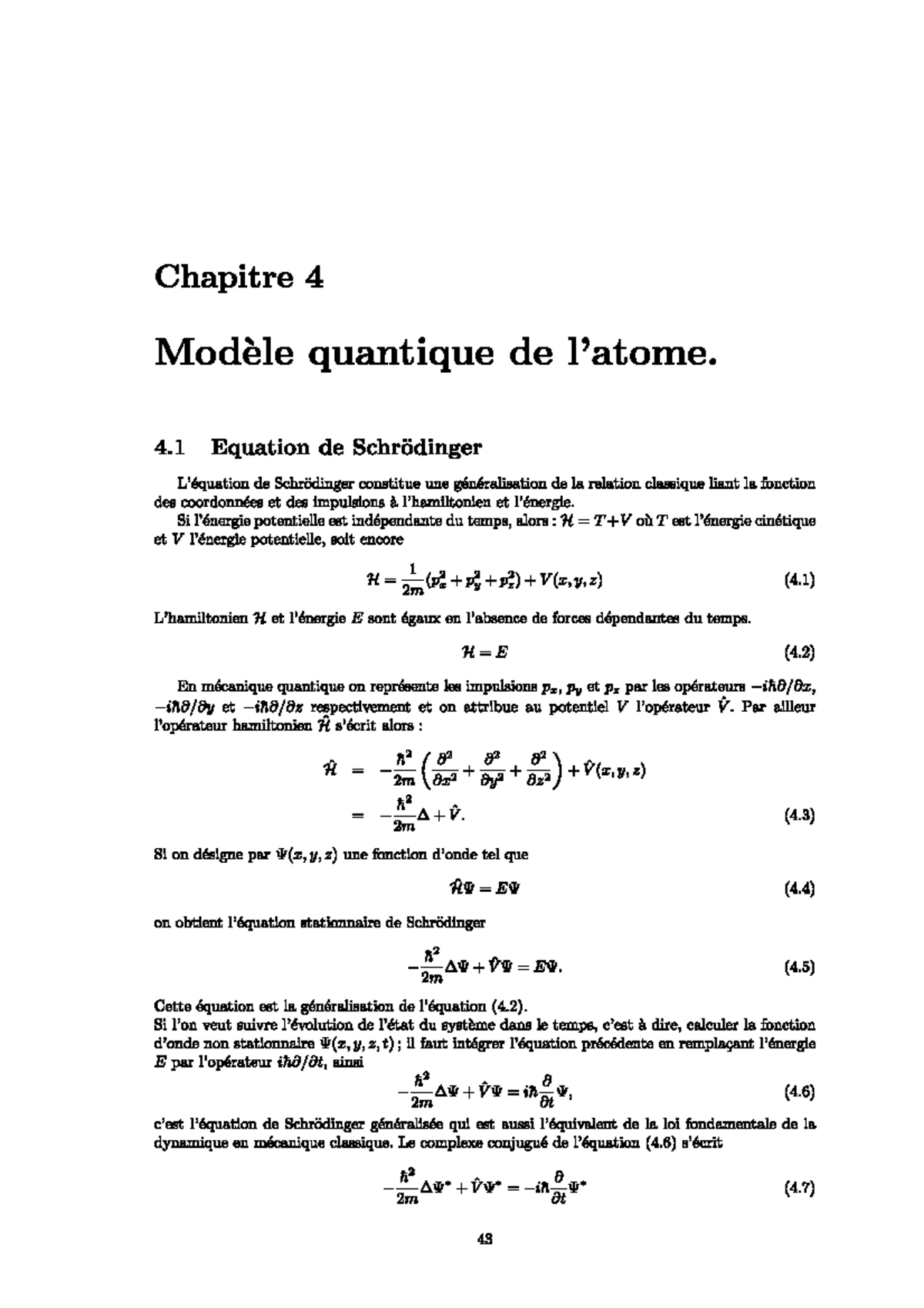 Phys A - Chapitre 4: Modèle Quantique et Équation de Schrödinger - Studocu