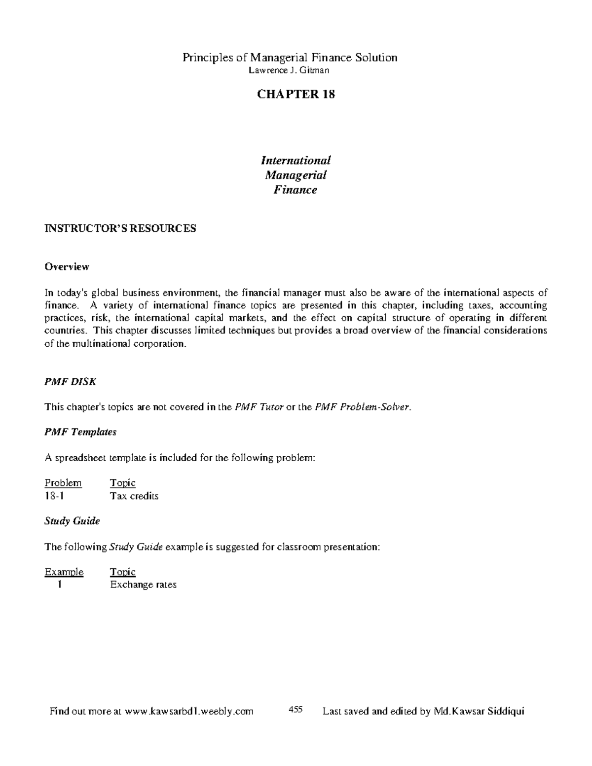 Chapter 18 - International Managerial Finance Solutions Manual - Studocu
