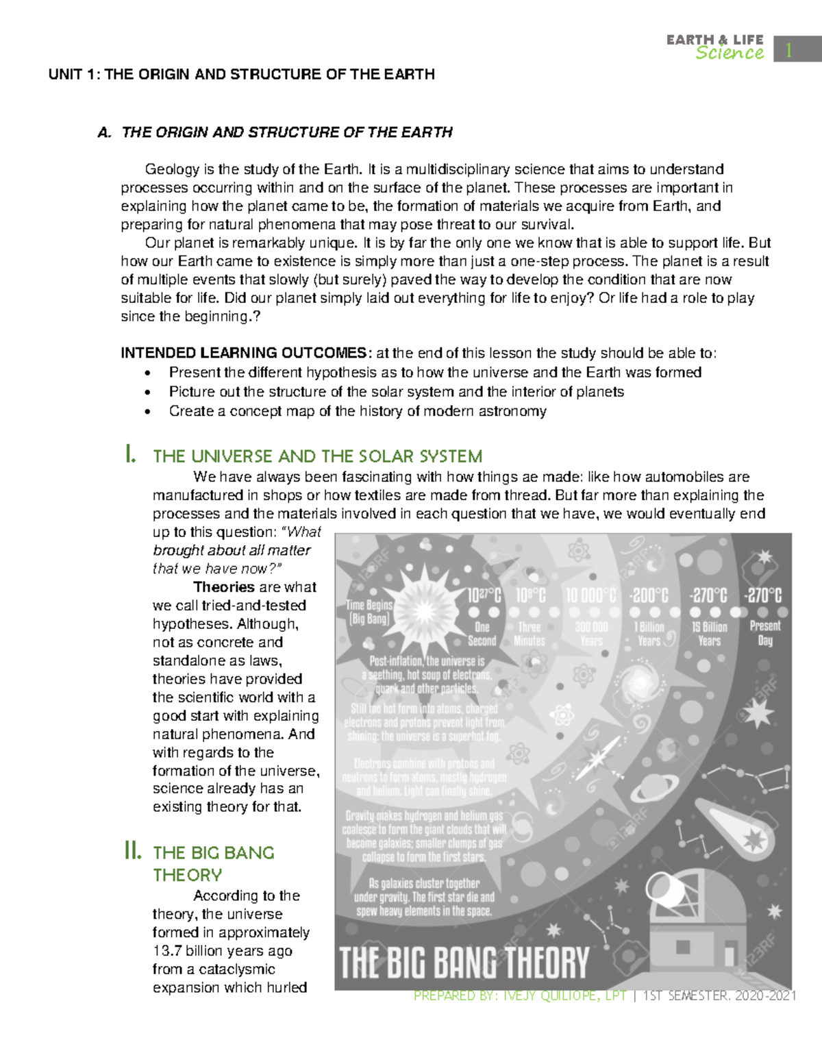Earth and Life Science Module: The Origin and Structure of the Earth ...