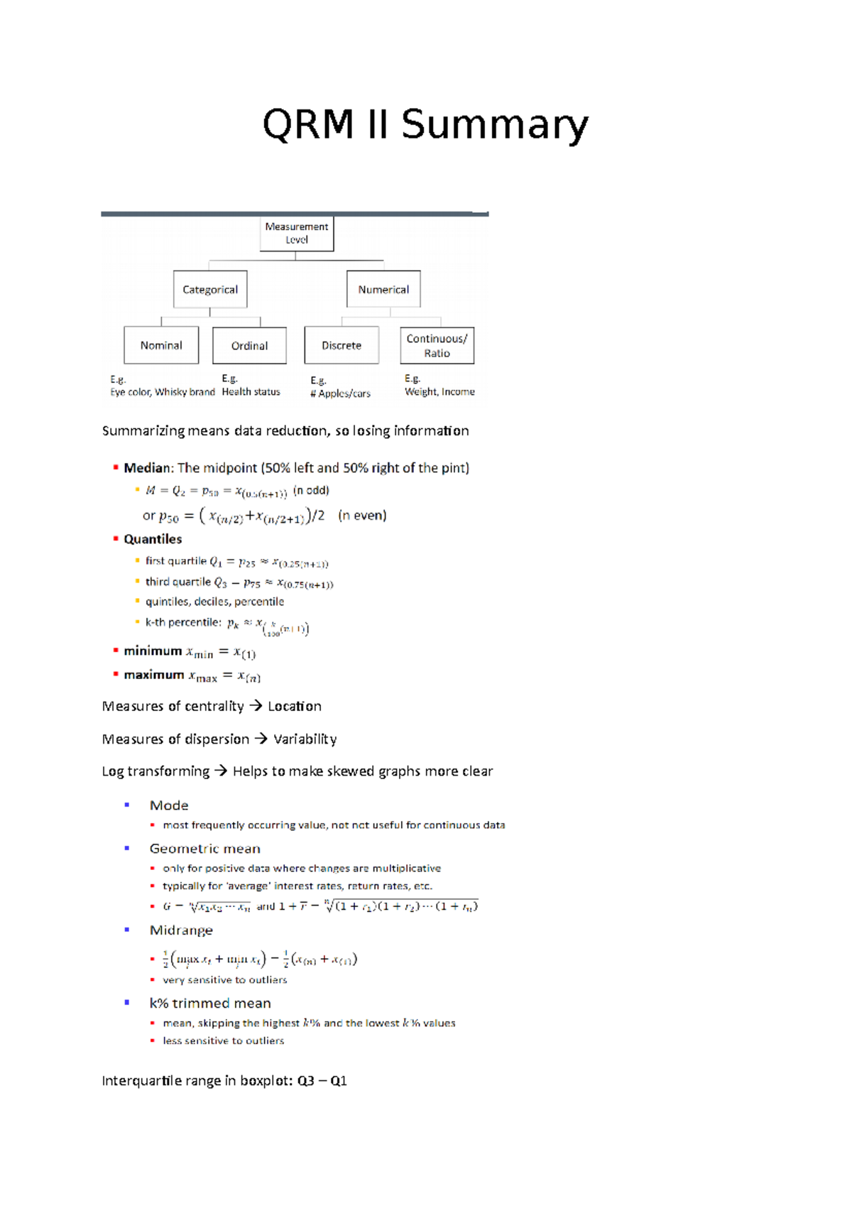 QRM II Summary: Key Concepts in Probabilities & Data Analysis - Studeersnel