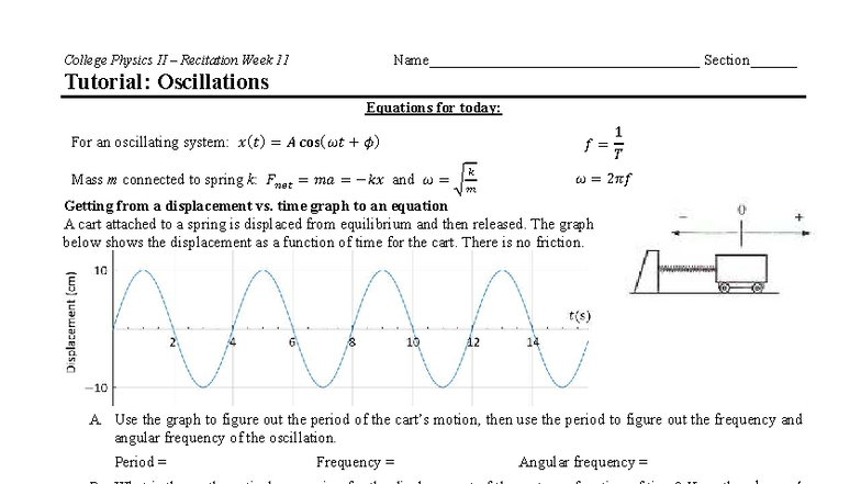 CP2 Recitation Tutorial: Week 11 - Oscillations and Equations - Studocu