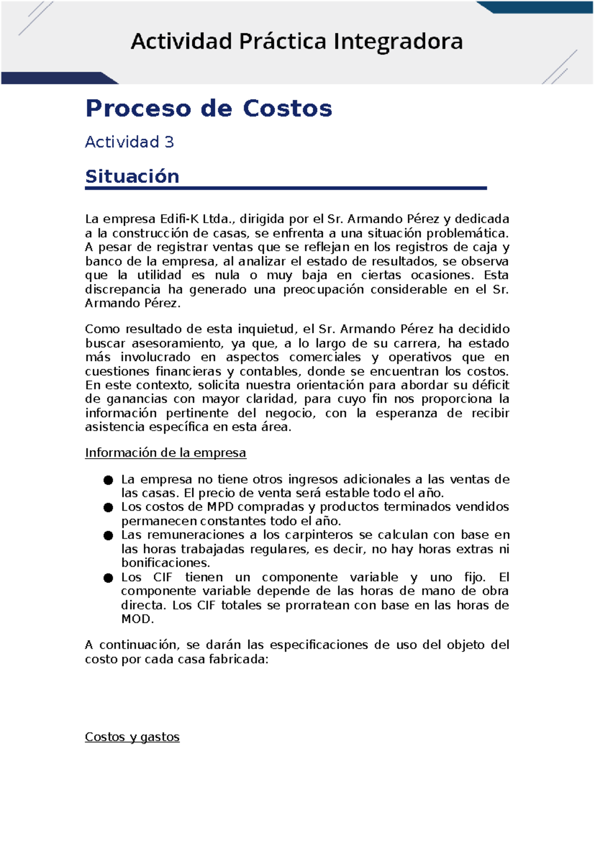 Actividad 3 - Análisis de Costos en Edifi-K Ltda. - Studocu