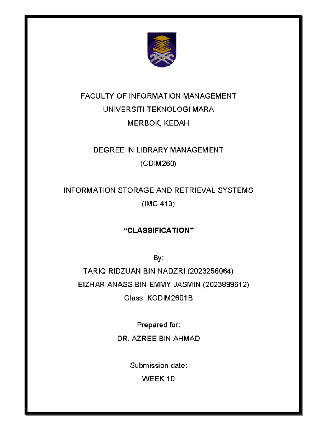 Term Paper Guidelines for IMC413: Information Storage & Retrieval - Studocu