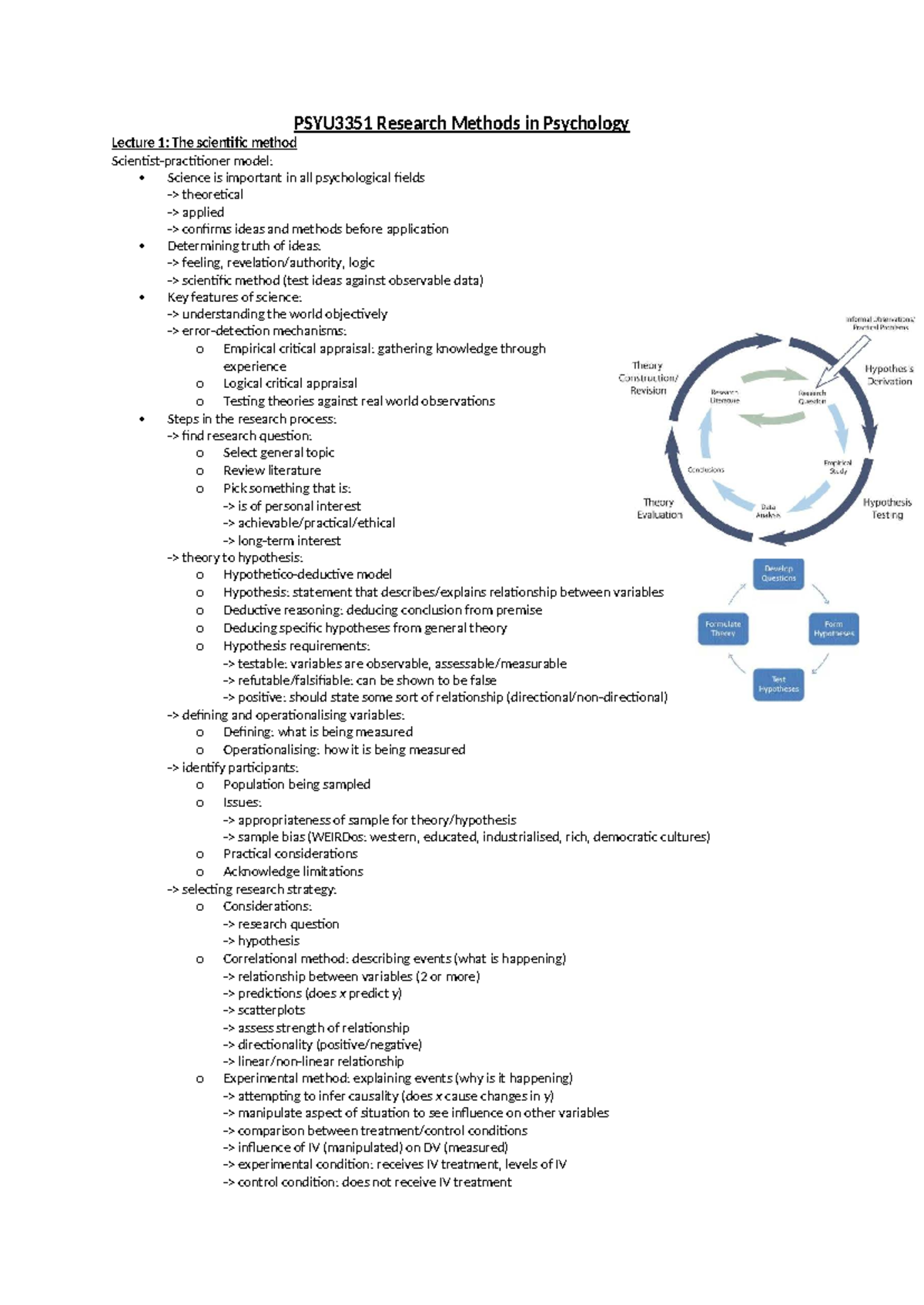 PSYU3351 Research Methods in Psychology Lecture Notes: Key Concepts and ...
