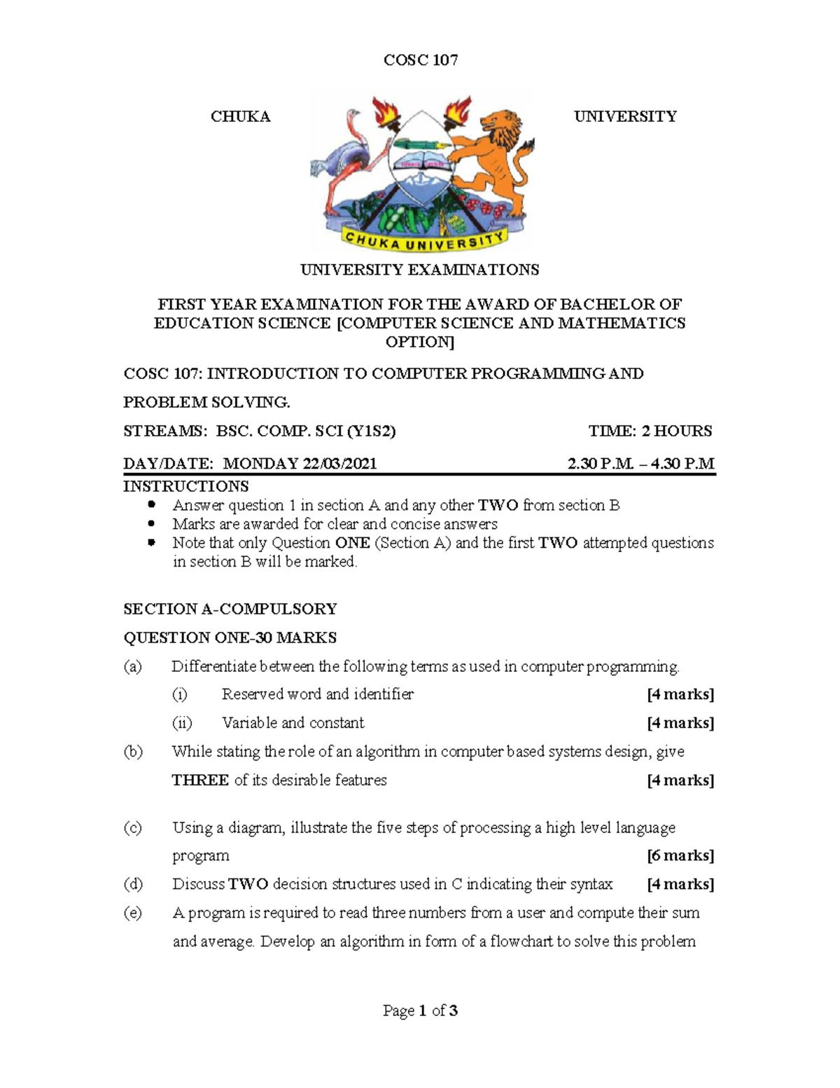 COSC 107: Introduction to Computer Programming Exam Notes - Studocu