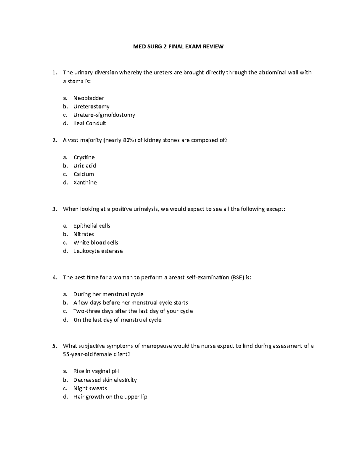 Medsurg 2 Final Exam Review Quiz - Key Concepts & Questions - Studocu