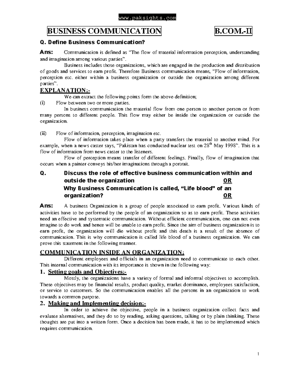 Business Communication Notes BCOM Part II - Key Concepts and Processes ...