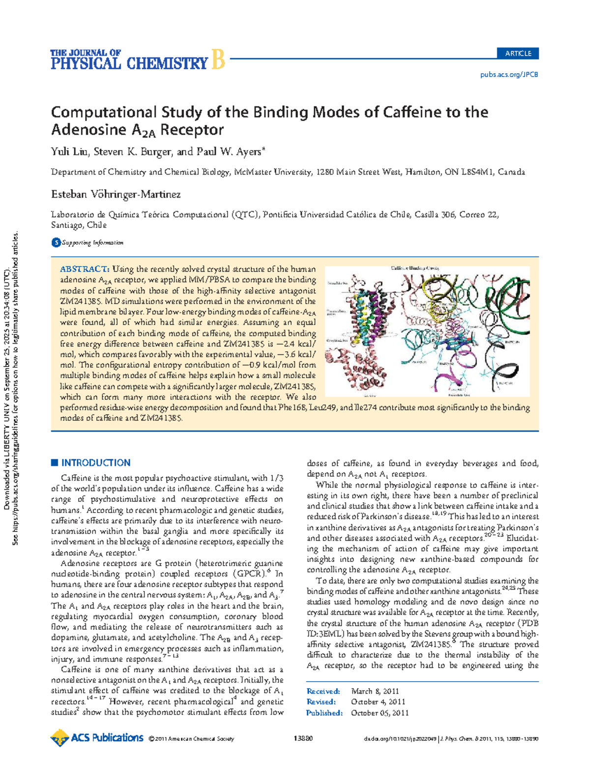 Computational Study of Caffeine Binding Modes to A2A Receptor - Studocu