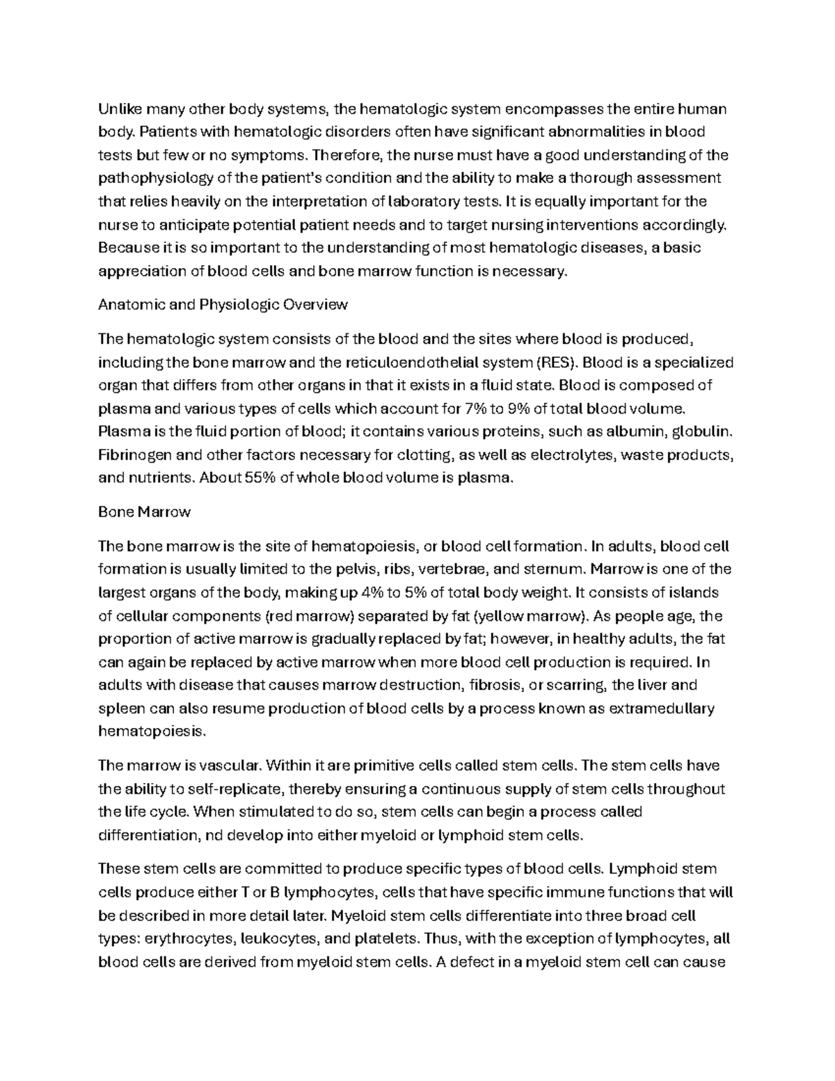 Chp 28 - Overview of the Hematologic System and Disorders - Studocu