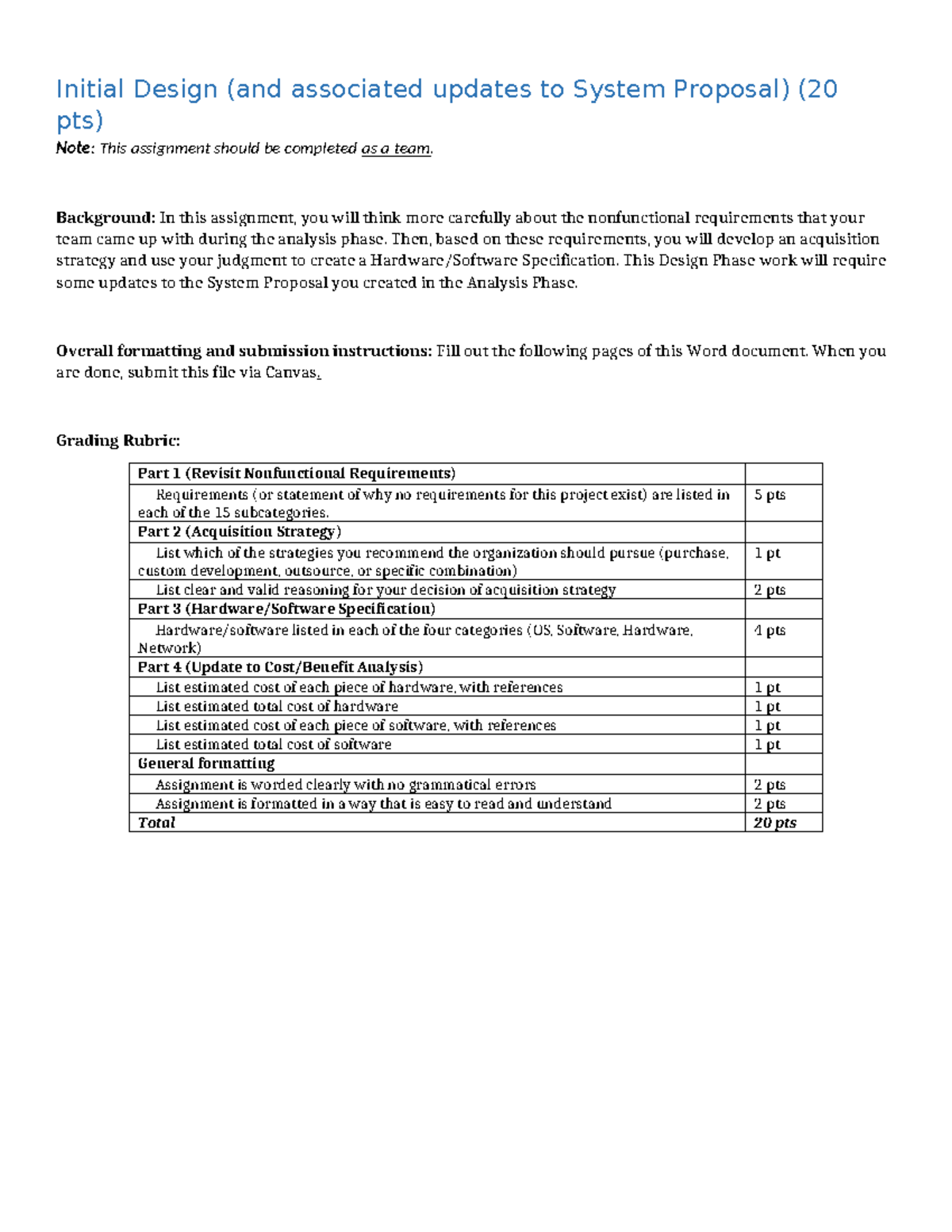Instructions - Initial Design - Initial Design (and associated updates ...