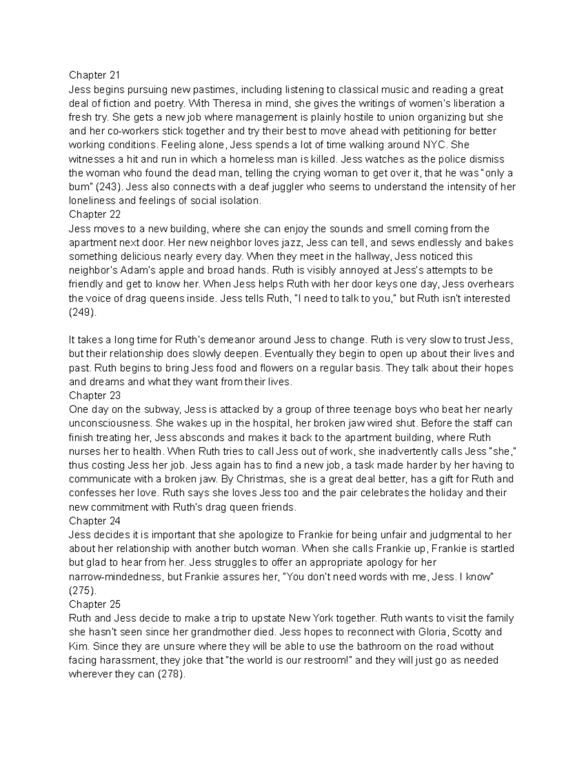 Stone Butch Blues Chapter Summaries (Chapters 21-26) Insights - Studocu