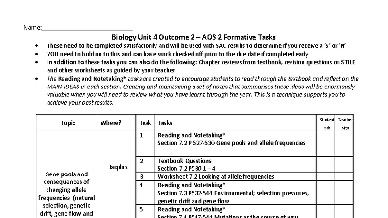 2023 Biology Unit 4 AOS 2 Formative Task Overview - Studocu