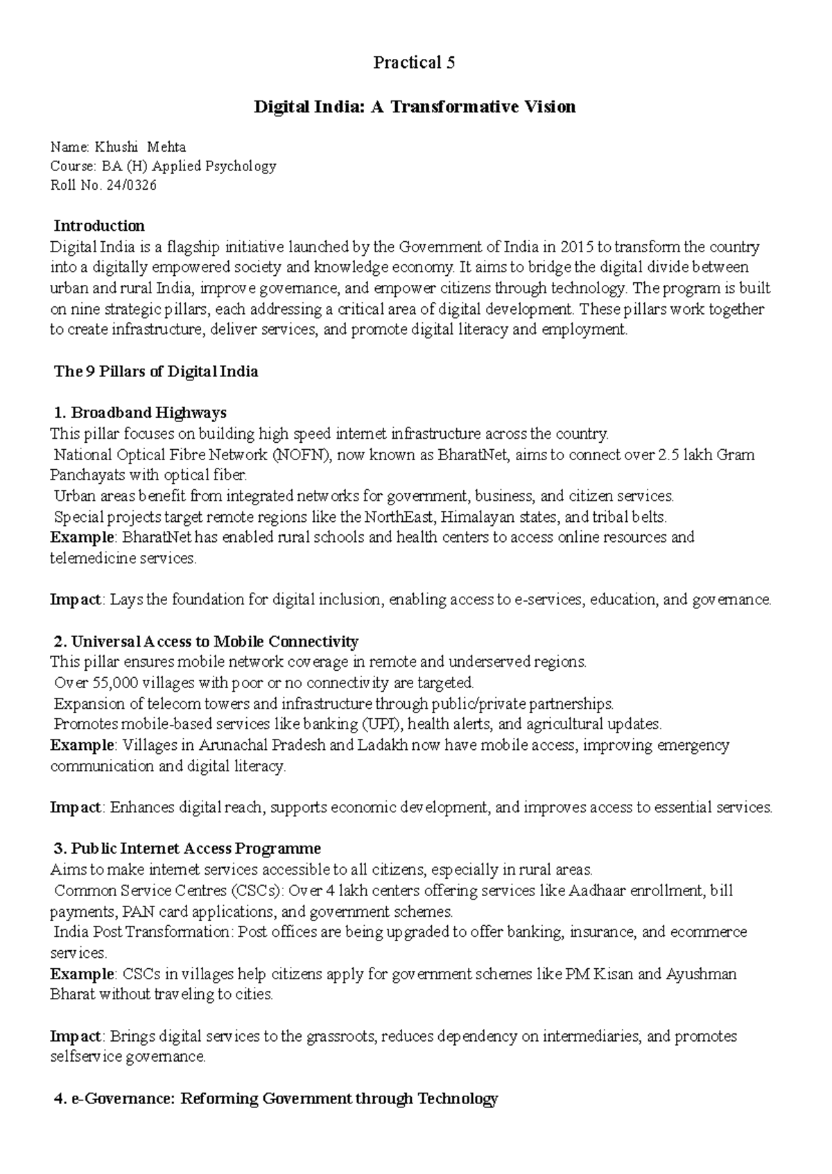 Practical 5: Digital India - Transformative Vision Overview - Studocu
