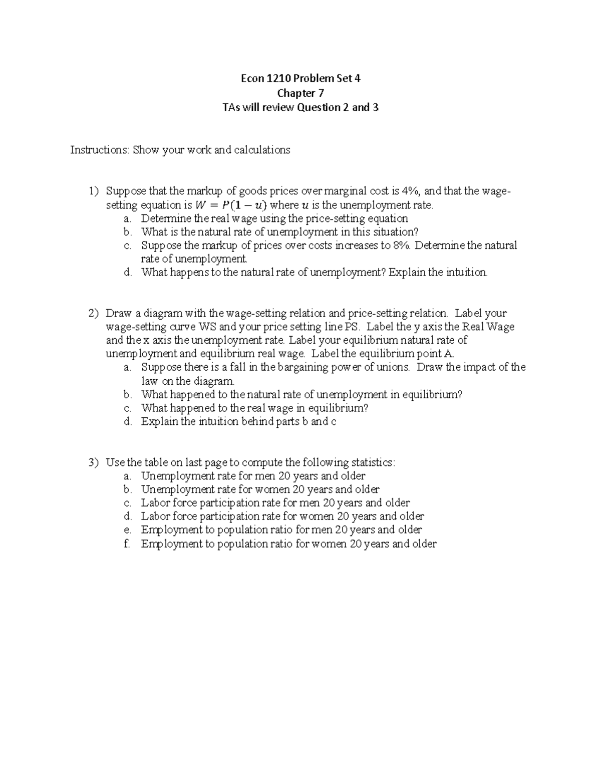 Econ 1210 Problem Set 4: Practice Problems from Chapter 7 - Studocu