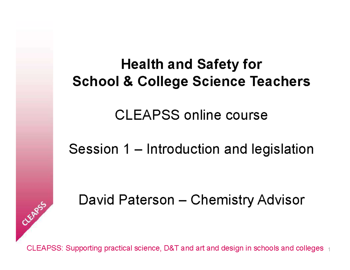 CLEAPSS Health & Safety for Science Teachers: Session 1 Overview - Studocu