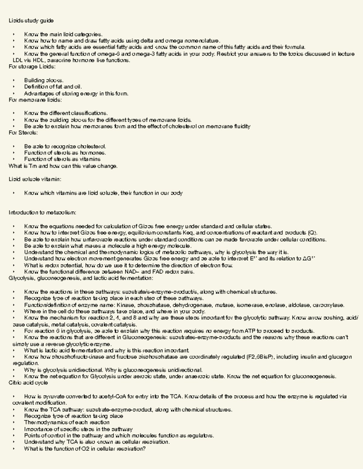 Biochem 4 Exam Study Guide: Key Concepts on Lipids & Metabolism - Studocu