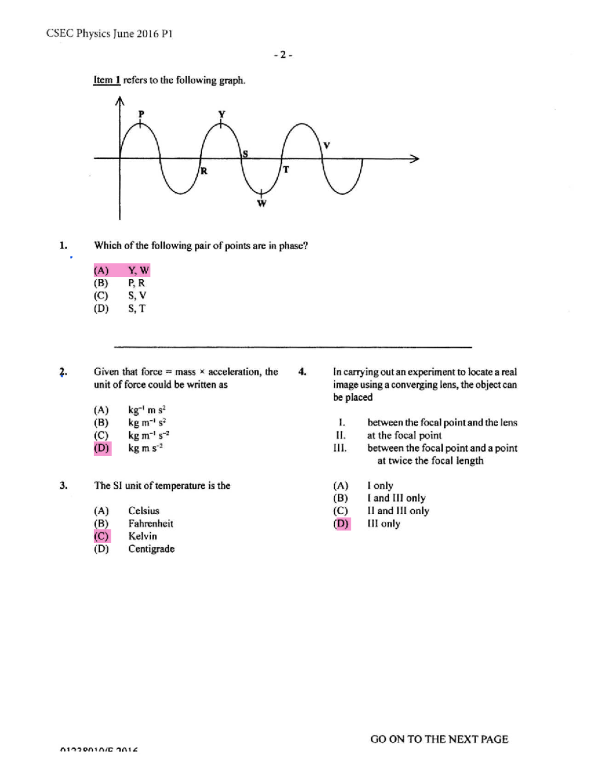 CSEC Physics Paper 1 June 2016 Exam Review and Solutions - Studocu