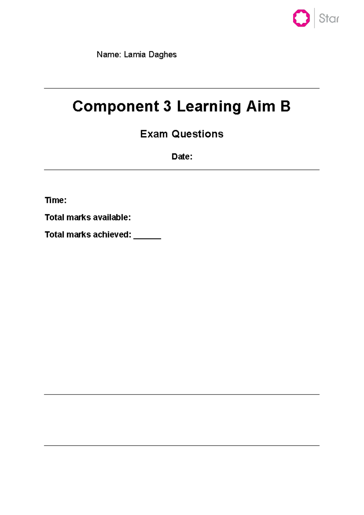 LAB Exam Question Booklet: Component 3 Learning Aim B - Studocu