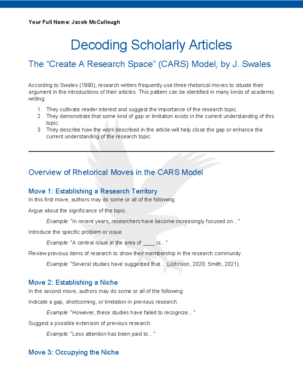 CARS Model Analysis: Decoding Scholarly Articles (Mod 4) - Studocu
