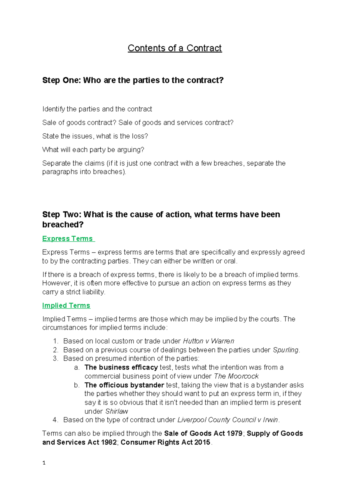 Contract Law PQS - Unit 3 Problem Question Structure for Exams - Studocu