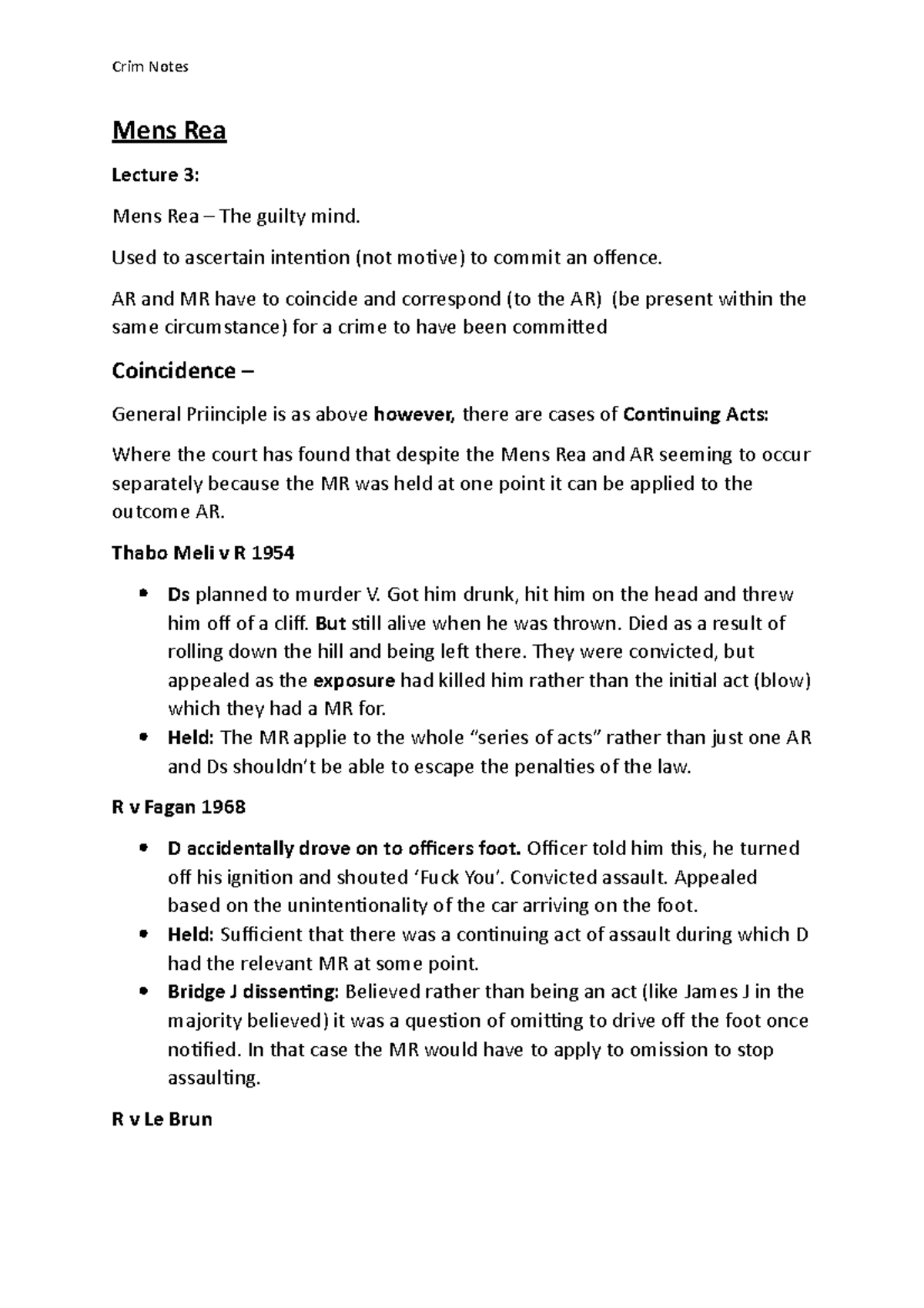 Criminal Law AR & MR Lecture Notes (NFOAP) - Studocu