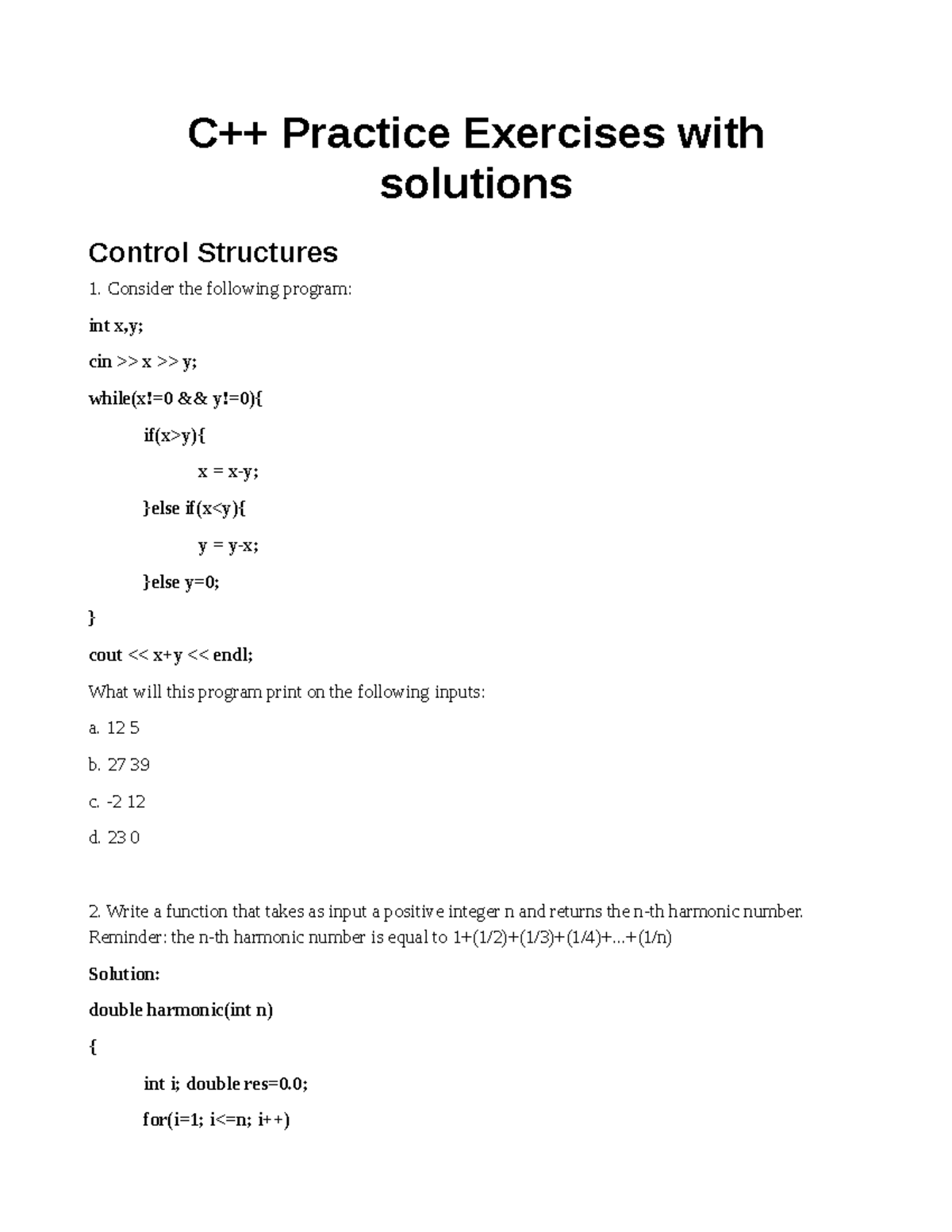 C++ 0521 Practice Exercises with Solutions: Control Structures & More ...