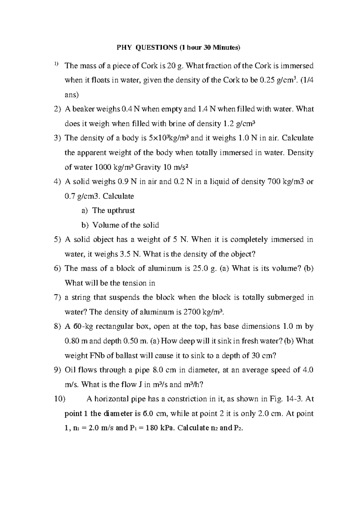 PHY & BIO Questions - Practice (1.5 Hours) - Studocu