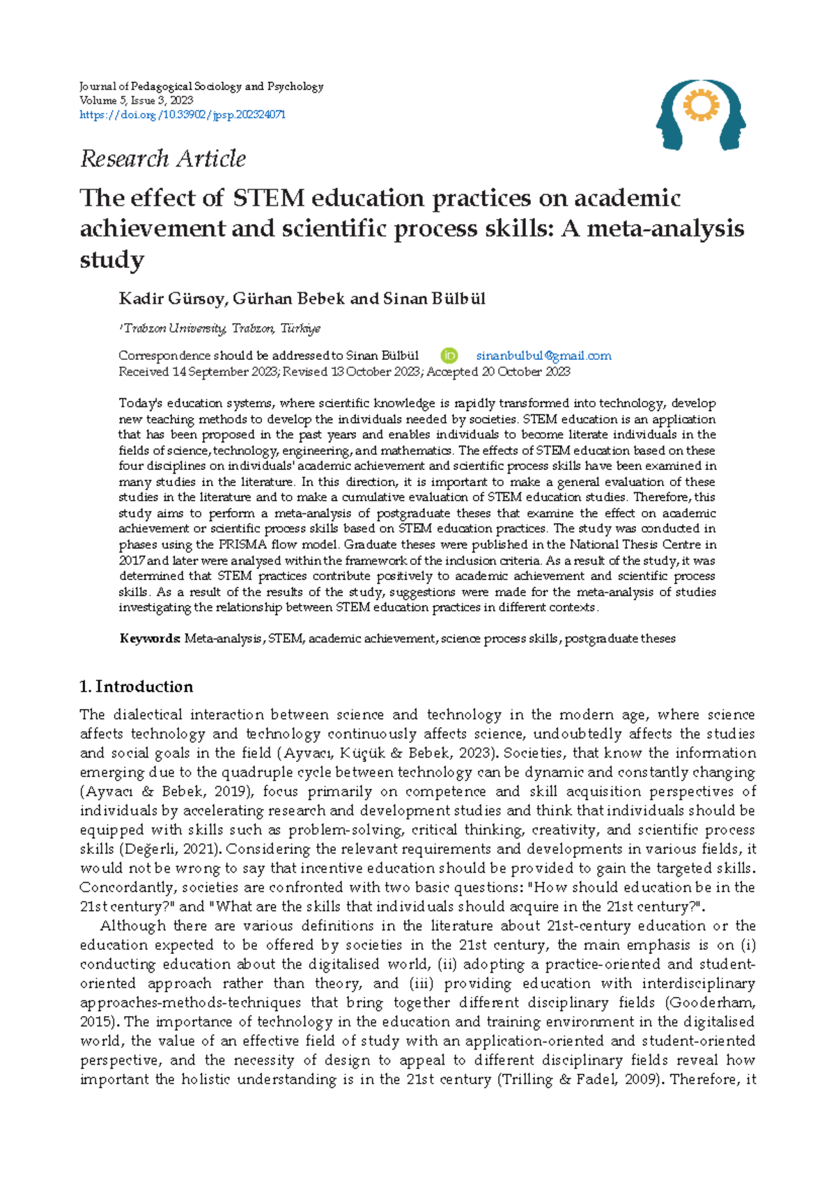 The Impact of STEM Education on Academic Achievement and Skills: A Meta ...