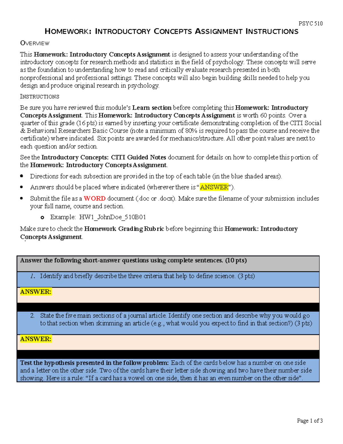 Homework Introductory Concepts Assignment Instructions - PSYC 510 ...