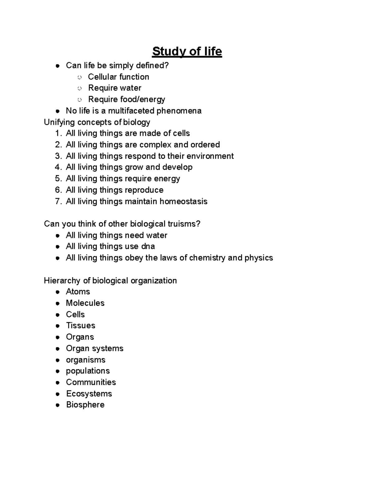 Bio 101 Final Exam Notes: Key Concepts and Terminology - Studocu