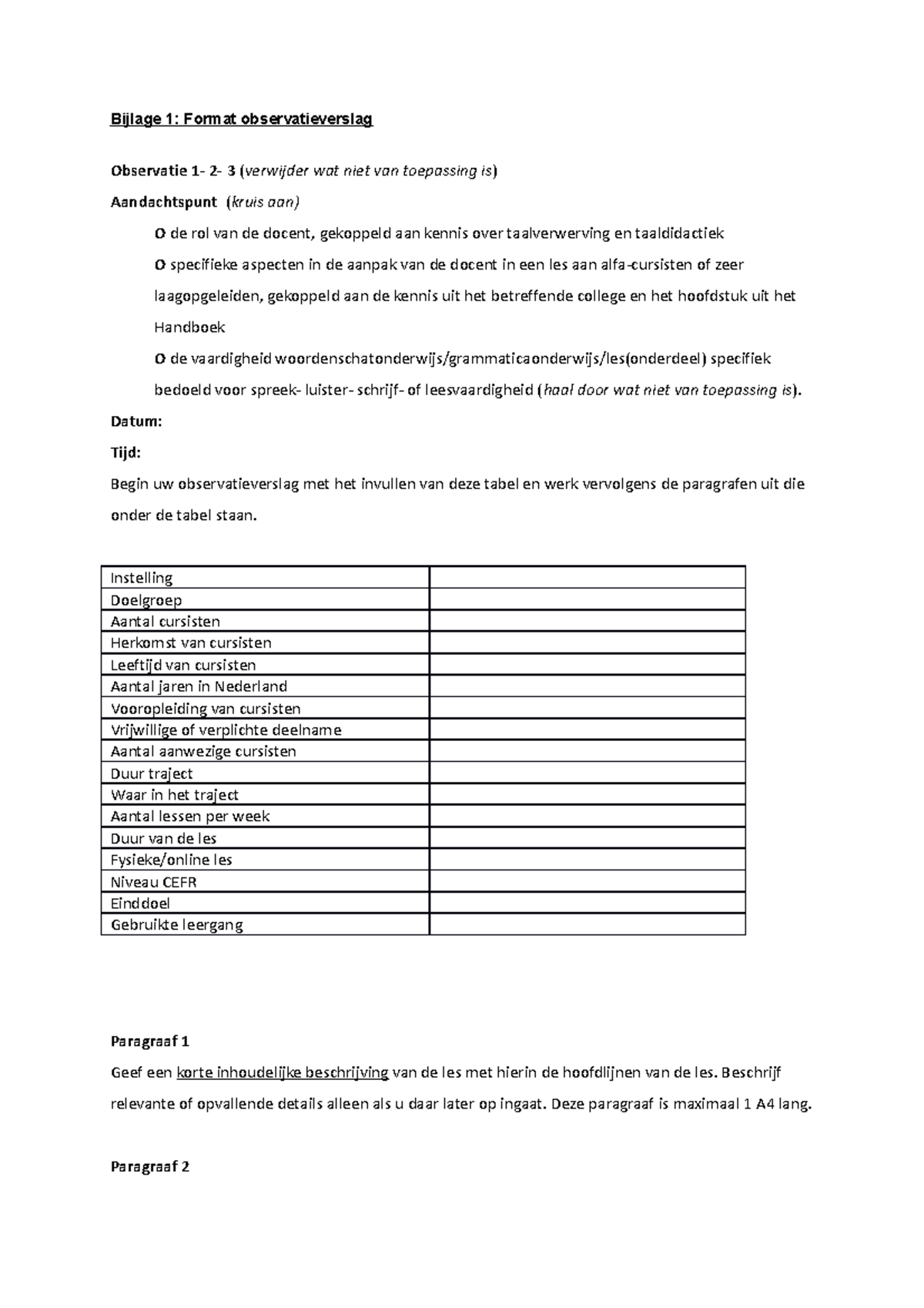 Format voor Observatieverslag in Taaldidactiek - Docent Training ...