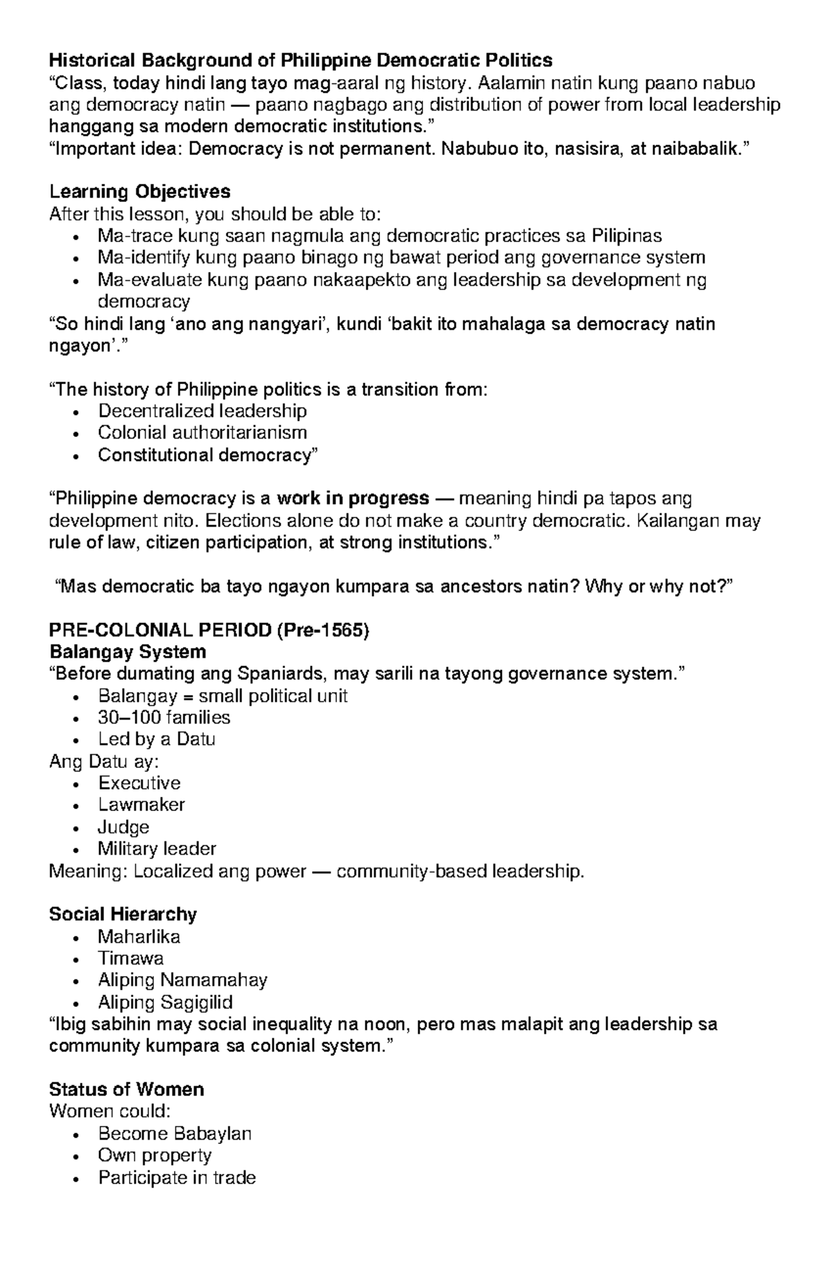 Historical Evolution of Philippine Democracy - PPG Lesson 1 - Studocu