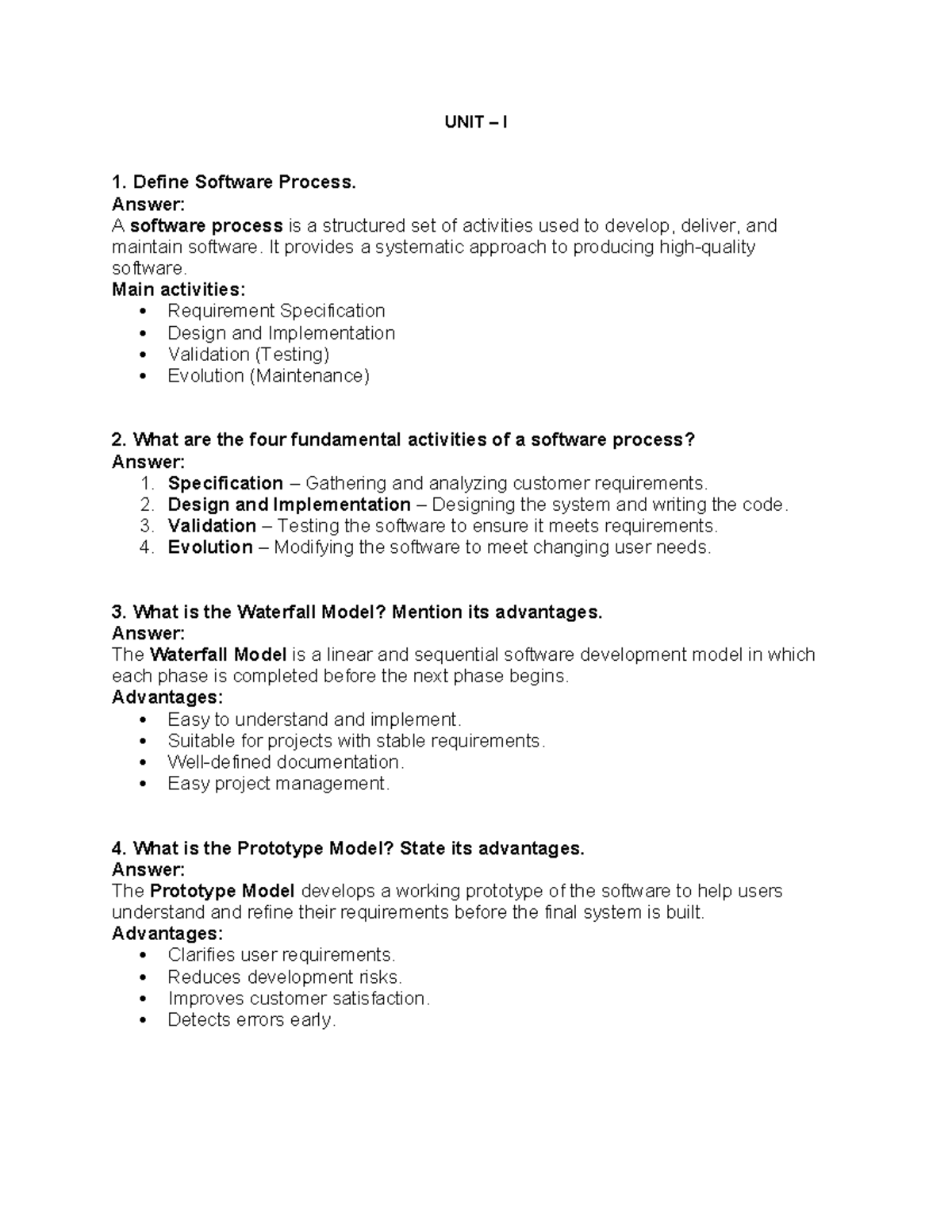 UNIT I & II: Software Process Models and Design Patterns Overview - Studocu