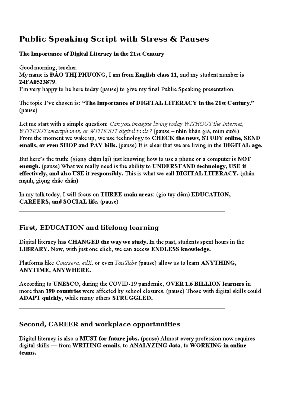 Public Speaking Script: The Importance of Digital Literacy in the 21st ...