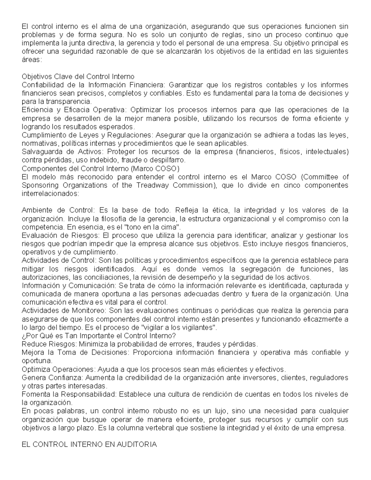 Control Interno en Auditoría: Importancia y Componentes del Modelo COSO ...