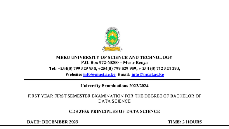 CDS 3103: Final Exam - Principles of Data Science Notes - Studocu