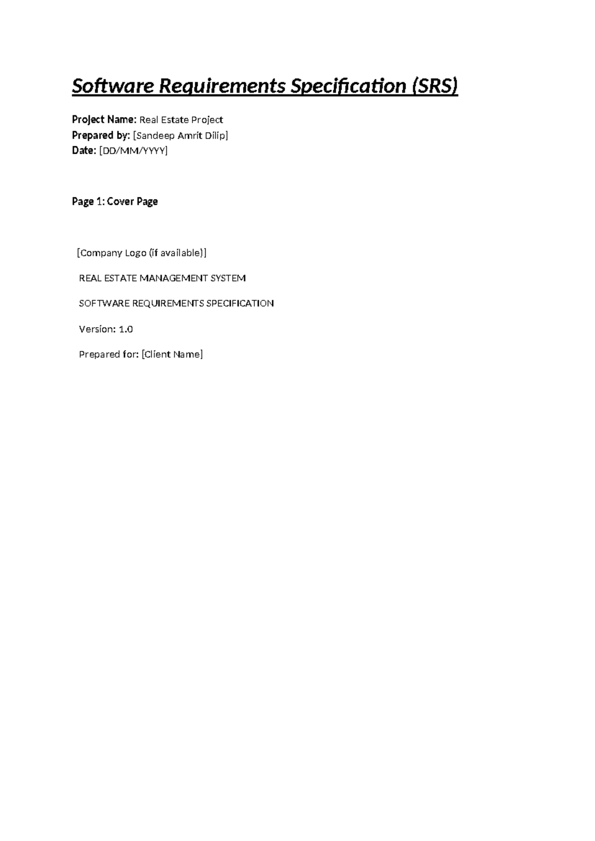 SRS for Real Estate Management System (Course Code: SRS-REMS) - Studocu