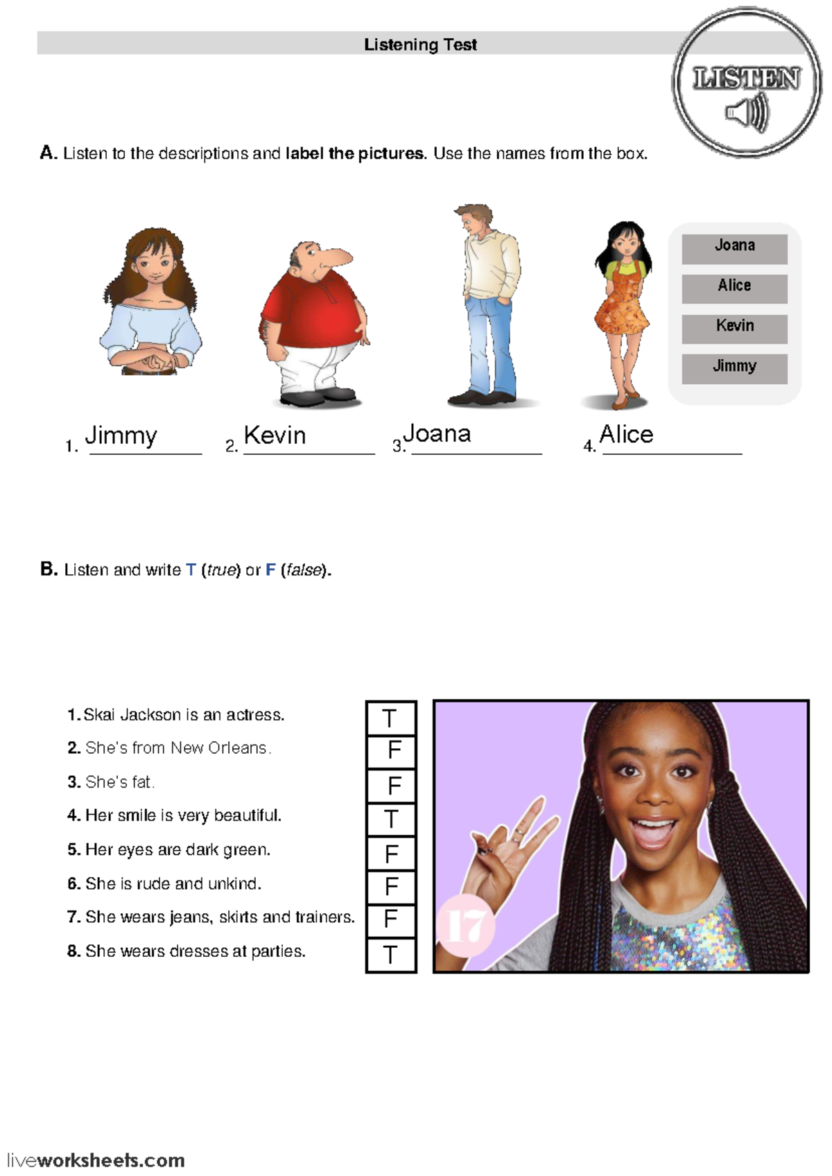Listening Exercise: English 1 - Test A with Picture Labeling - Studocu
