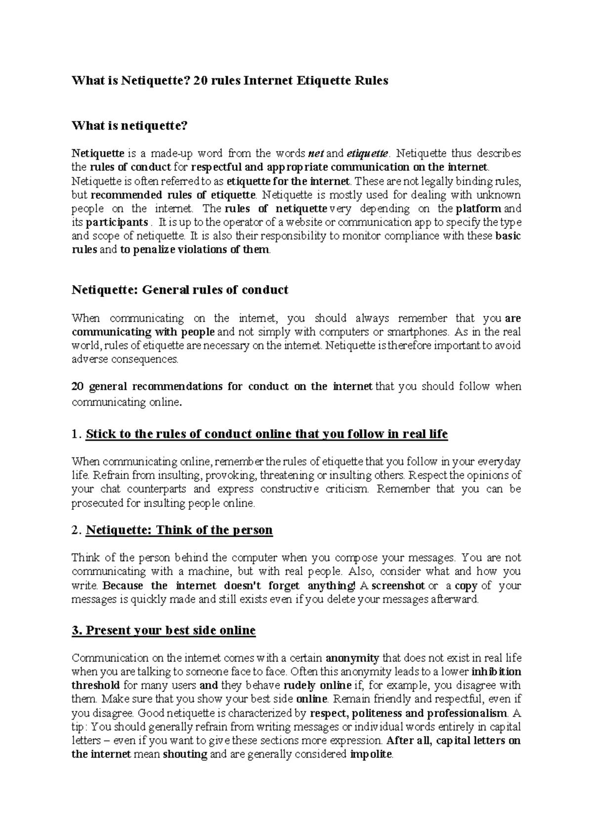 Netiquette: 20 Essential Rules for Online Communication - Studocu