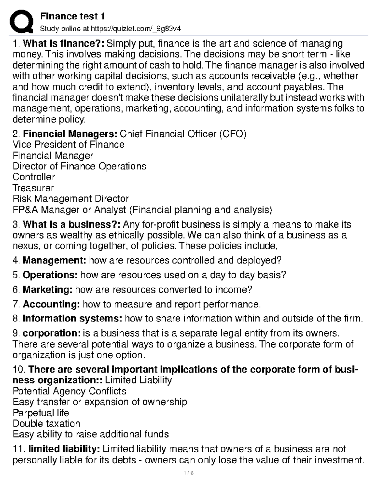 Fina3313 Test 1 – Time Value of Money, ROA, ROE Study Notes - Studocu