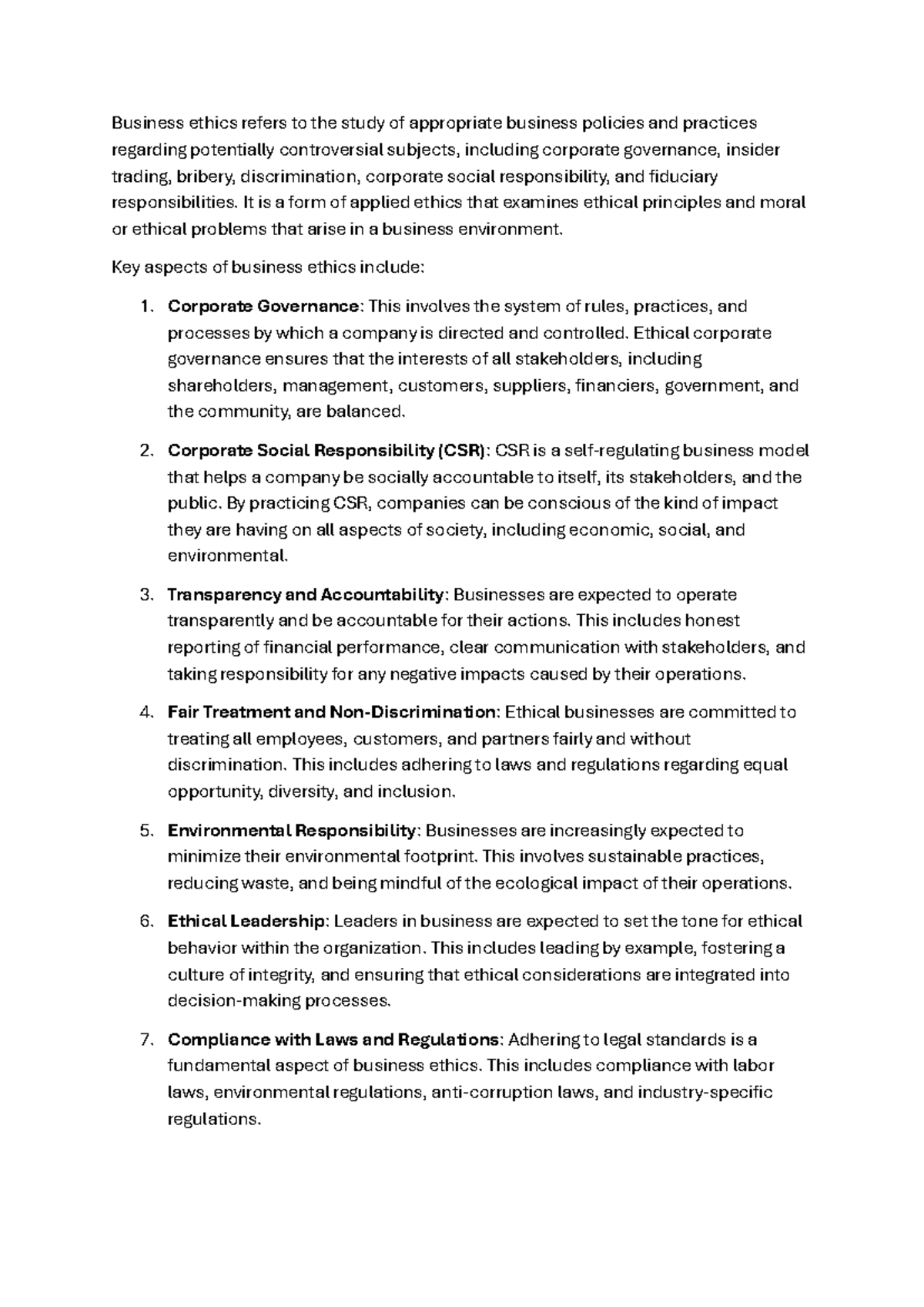 BUS 101 - Ethics Summary: Key Concepts in Business Ethics - Studocu