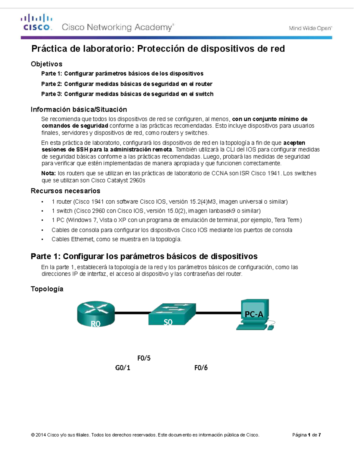 Práctica de laboratorio CCNA: Seguridad en Dispositivos de Red - Studocu