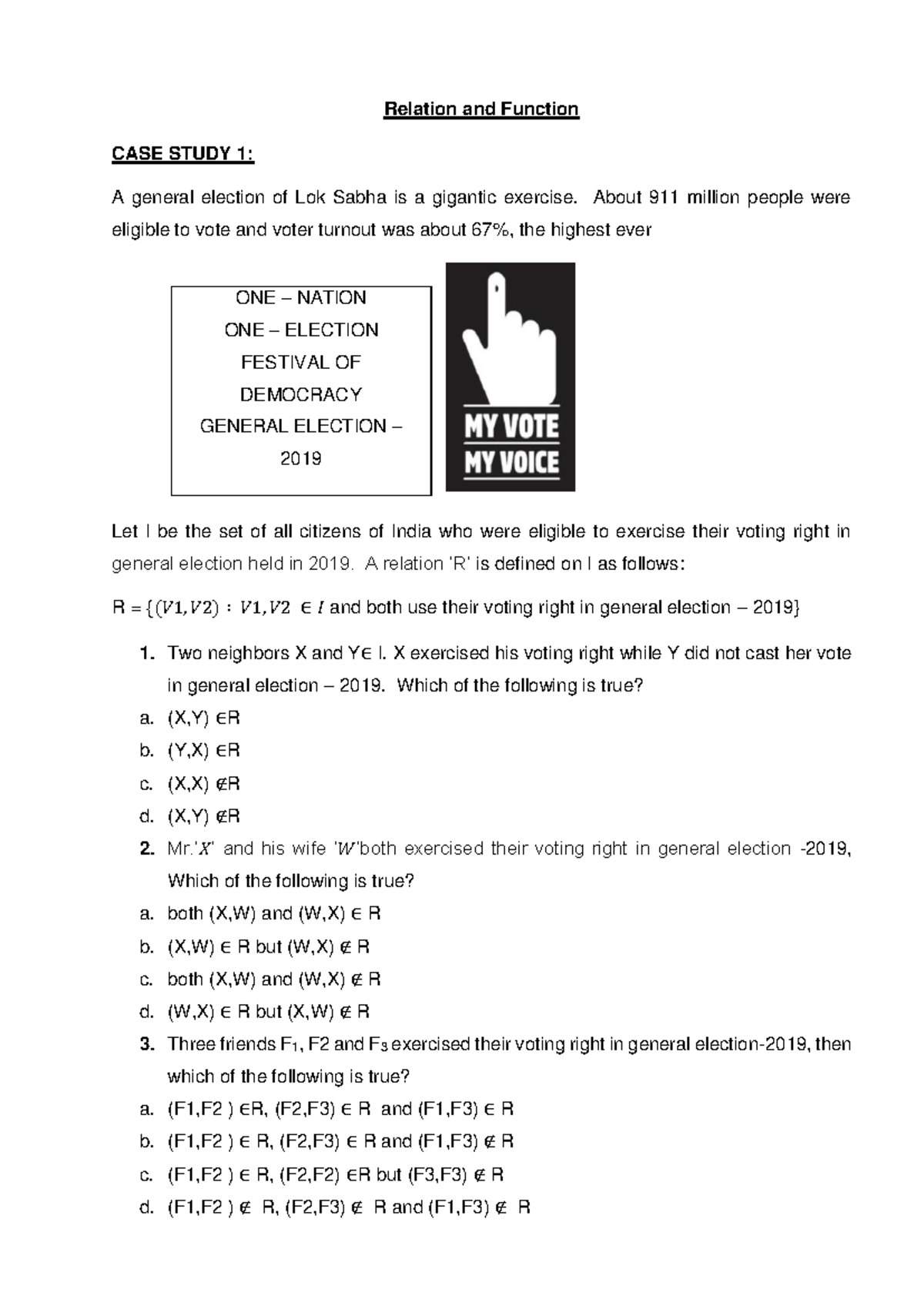 Mathematics XII - Relation and Function Case Study Notes - Studocu