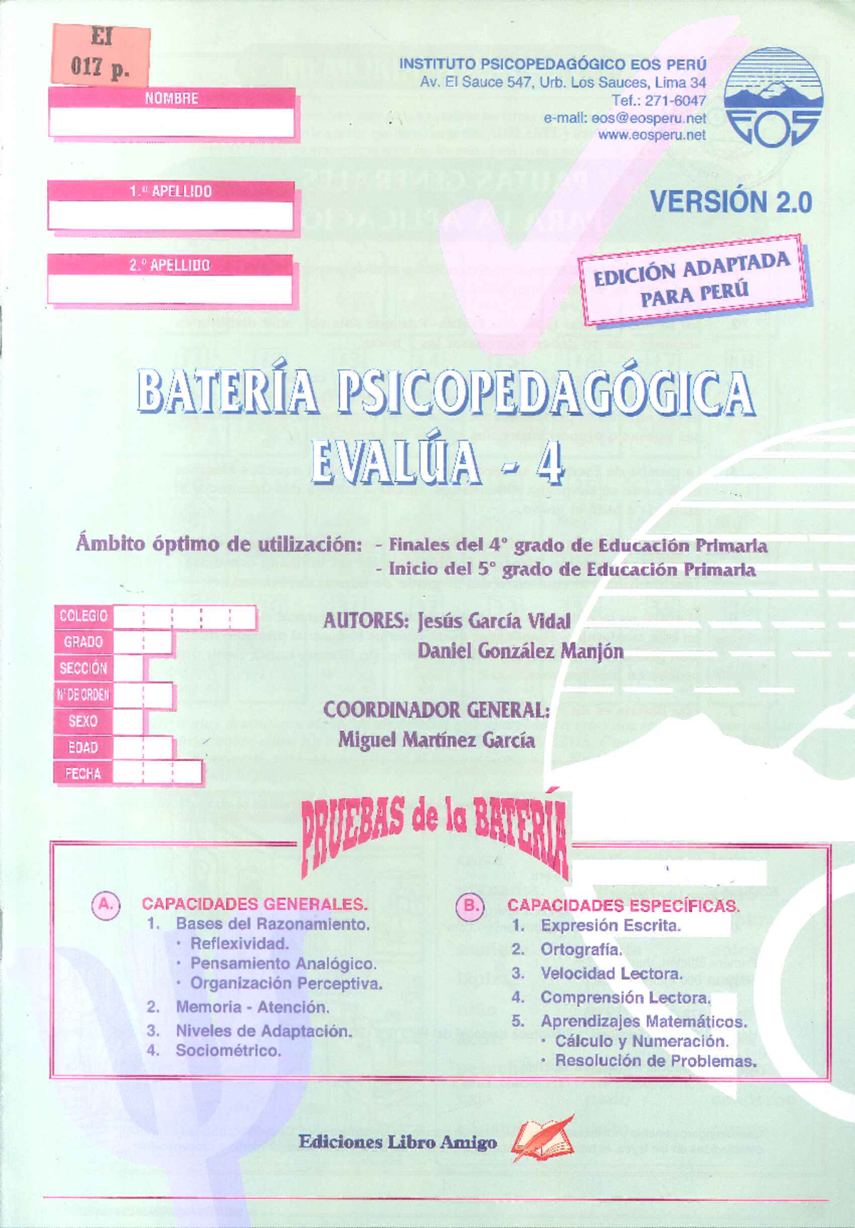 Batería Psicopedagógica Evalúa 4 - Guía de Aplicación y Pruebas - Document Preview